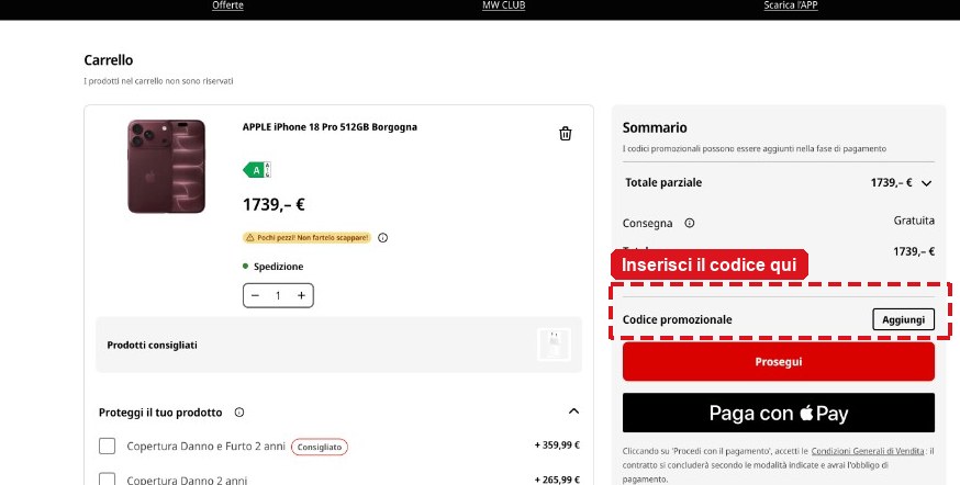 Dove inserire il codice sconto su Mediaworld